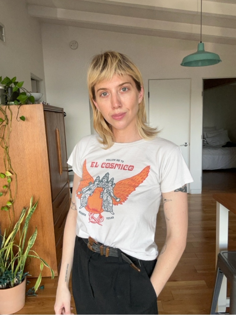 “Filth Mart” Designer El Cosmico Graphic Tee - White with Orange Print